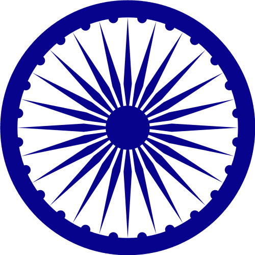 Illustration of the Ashoka Chakra with 24 spokes in navy blue